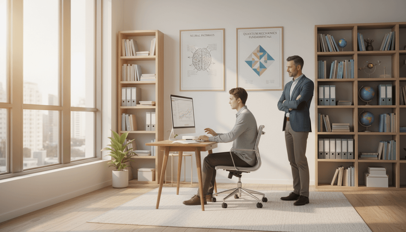 Tutor helping a student with homework at a bright desk